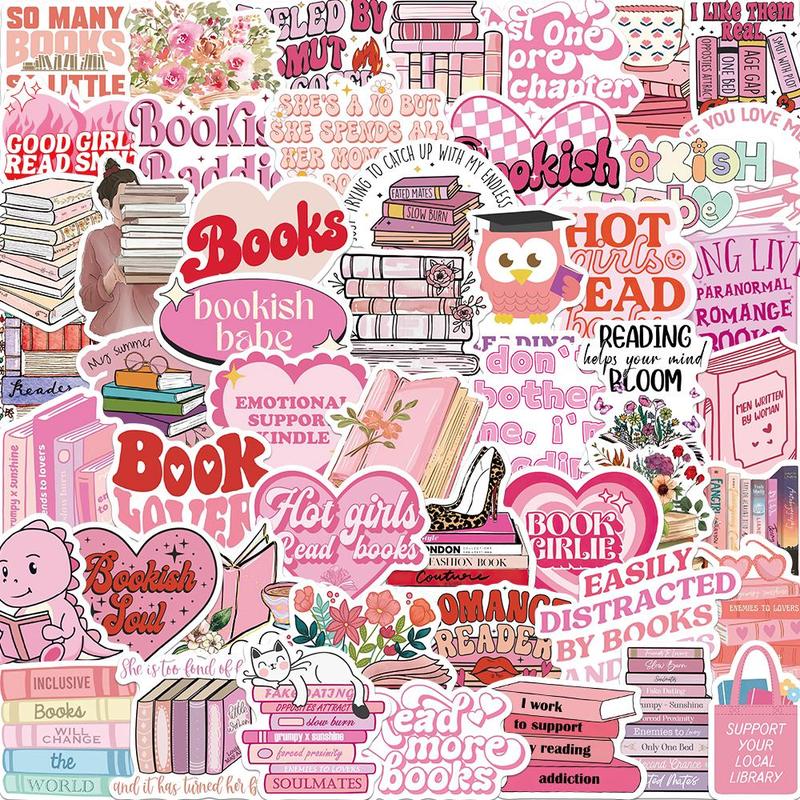 Reading Book Themed Cartoon Sticker, 50pcs set Creative Decorative Sticker, DIY Decals for Water Bottle, Laptop, Phone Case, Scrapbooking, Journal