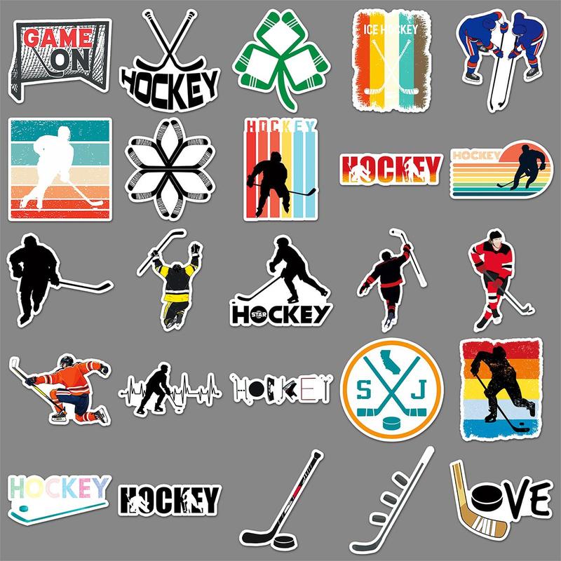 Hockey Themed Sticker (50pcs), Waterproof Self Adhesive Decor Paper, Decor Sticker for Gift Greeting Card Water Bottle Laptop Phone