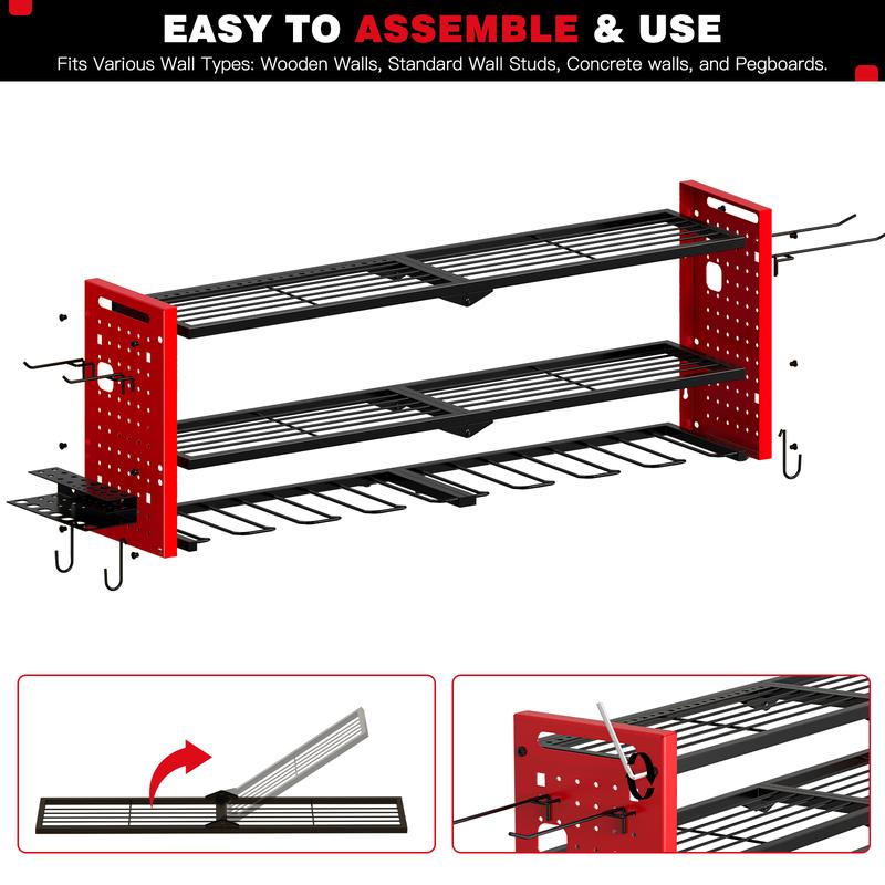 Power Tool Organizer Wall,Cordless Drill Hanger Storage Rack 8 Drill Holder,3 Layers Heavy Duty Tool Storage Rack,Adjustable Shelf Garage Hangable