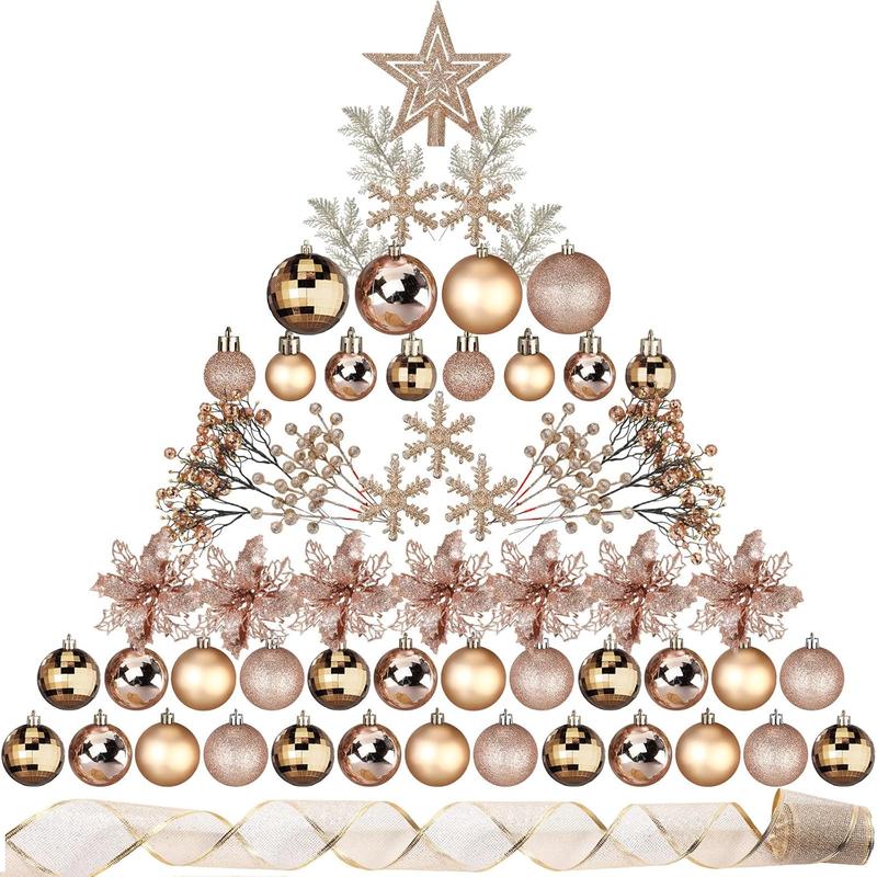 94 Pcs Christmas Tree Decorations Set, Christmas Tree Ball Ornaments Christmas Glitter Poinsettia Flowers Decorations Glitter Berries Stems for Xmas Holiday Wedding(Champagne Gold)