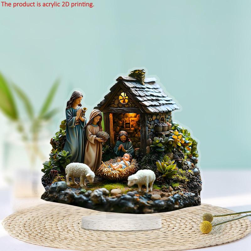 Nativity Scene Design Acrylic Desktop Ornament, 1 Count 2D Acrylic Desktop Decoration, Ideal Christmas & Housewarming Gift for Friends Family