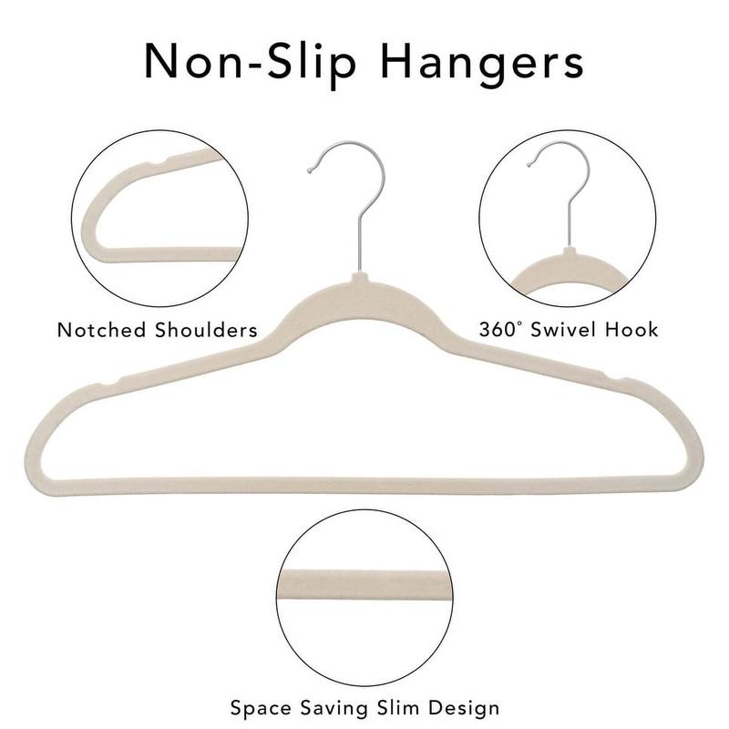 Better Homes & Gardens Non-Slip Velvet Adult Clothes Hangers, 100 Pack, Beige, Space Saving