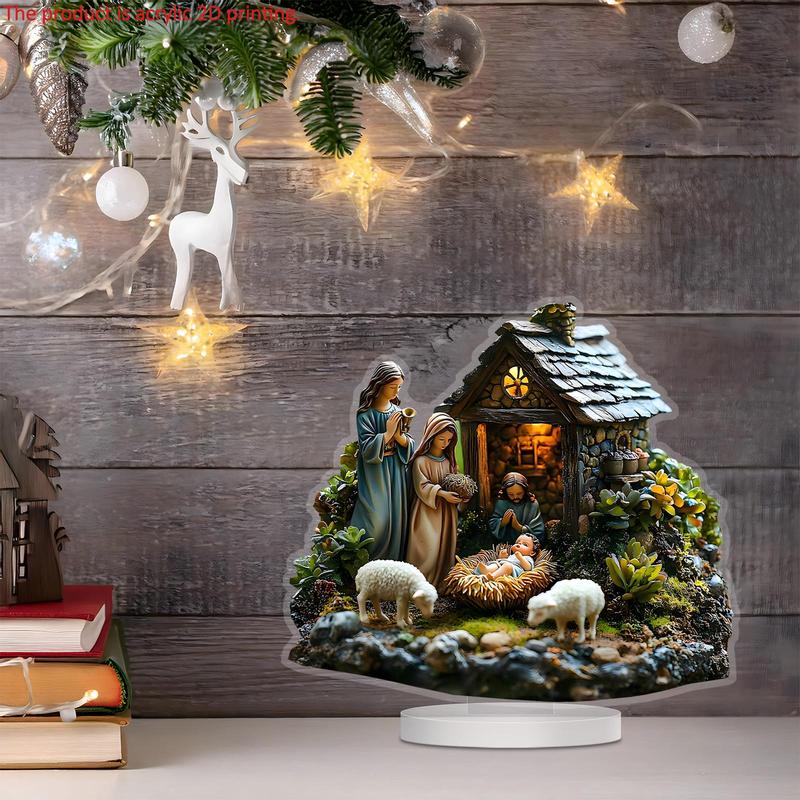 Nativity Scene Design Acrylic Desktop Ornament, 1 Count 2D Acrylic Desktop Decoration, Ideal Christmas & Housewarming Gift for Friends Family