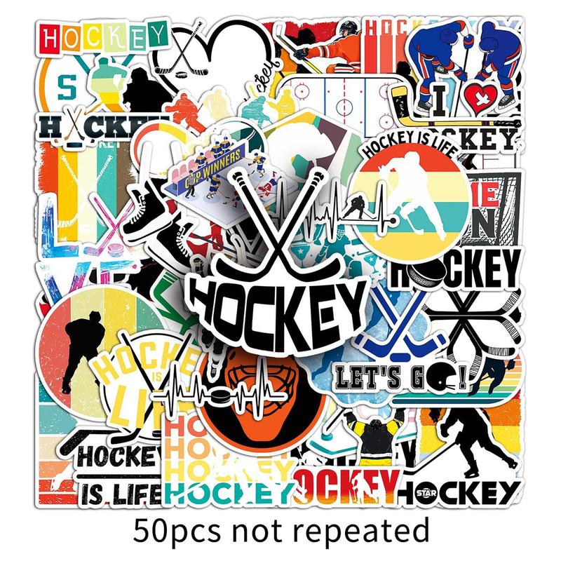 Hockey Themed Sticker (50pcs), Waterproof Self Adhesive Decor Paper, Decor Sticker for Gift Greeting Card Water Bottle Laptop Phone