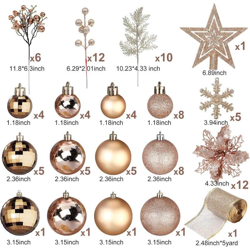 94 Pcs Christmas Tree Decorations Set, Christmas Tree Ball Ornaments Christmas Glitter Poinsettia Flowers Decorations Glitter Berries Stems for Xmas Holiday Wedding(Champagne Gold)