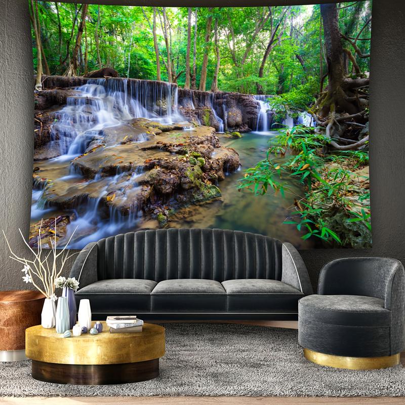 Christmas 2024 Ornament - Vibrant Forest Creek Landscape Photo Tapestry - Polyester Wall Hanging for Living Room, Bedroom, Office, and Party Decor Decoration