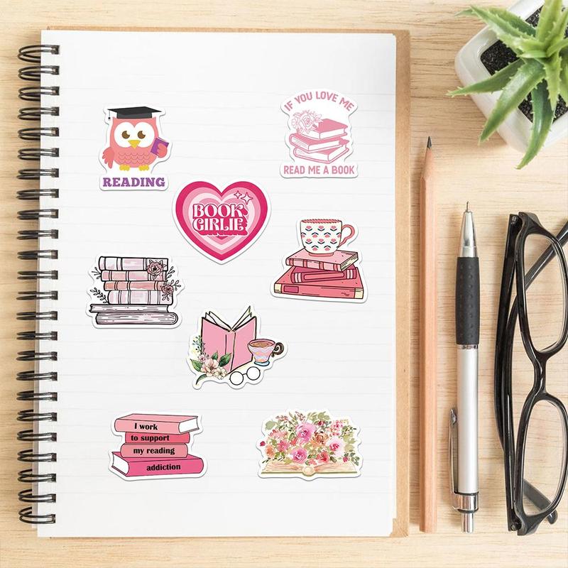 Reading Book Themed Cartoon Sticker, 50pcs set Creative Decorative Sticker, DIY Decals for Water Bottle, Laptop, Phone Case, Scrapbooking, Journal