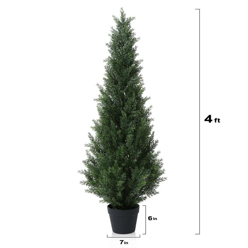 Artificial Cedar Tree 2 Pack Outdoor Artificial Topiary Cedar Plants Fake Tree UV Rated Potted Tree for Perfect Housewarming Gift, Set of 2