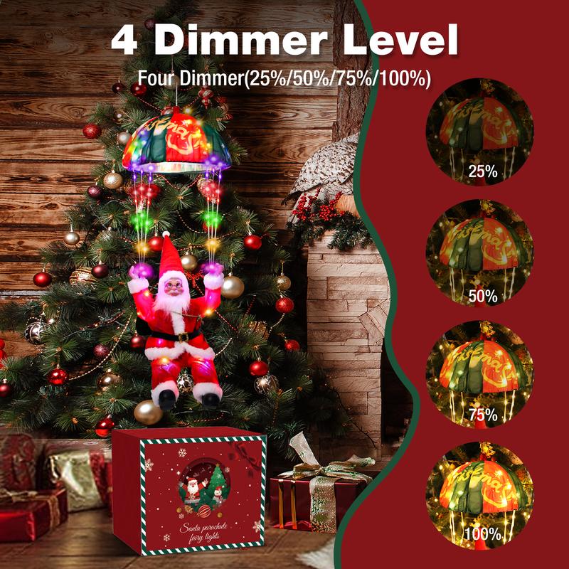 Merry Christmas! LED Holiday Fairy Lights with Santa Claus Lighting Decorations,Illuminate Your Indoor Spaces with Santa Claus Parachute String Color Changing, RGB Twinkle Lights for Great Ideal for Christmas Gift, Home Wall,Xmas Tree