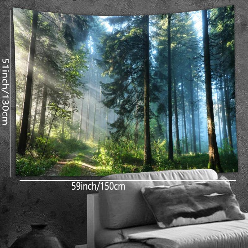 Forest Pattern Tapestry, 1 Count Modern Landscape Wall Hanging Blanket with Installation Accessories for Home Living Room Bedroom Decor