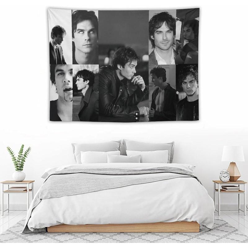 Damon Salvatore Celebrity and Decorations Ian Stuff American Pink Flags Wall Funny Tapestry Hanging Somerhalder Merch for Dorm Bedroom Decorative