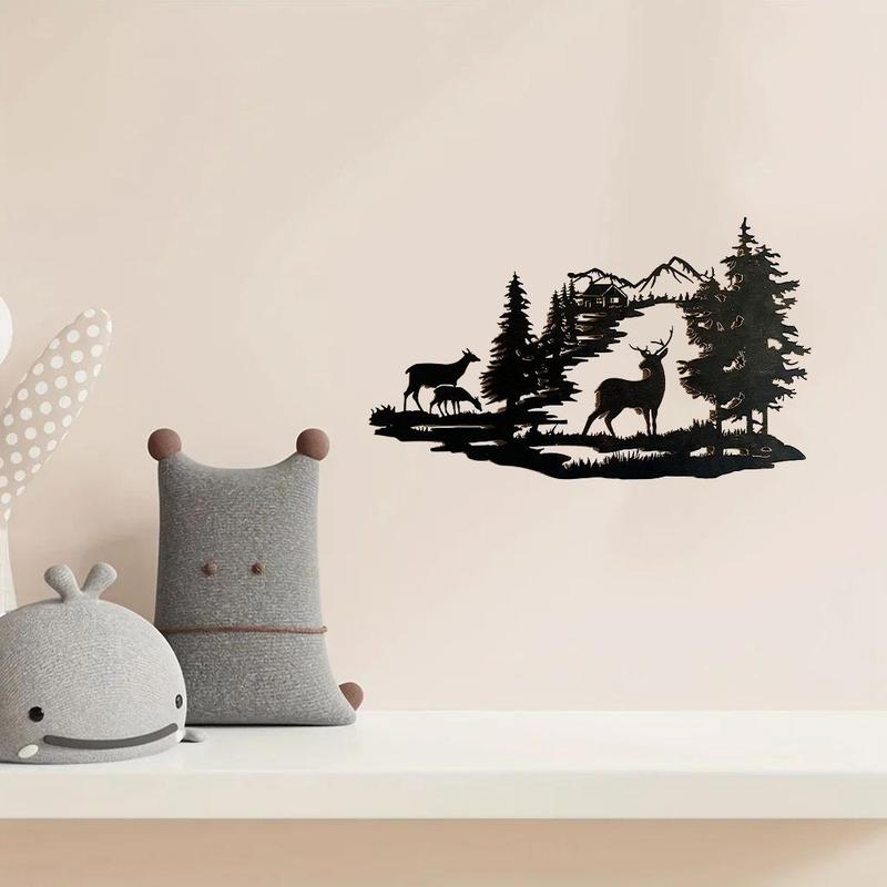 Christmas Deer & Forest Pattern Wall Decor, Modern Simple Iron Wall Art, Wall Hanging Decor for Home Living Room Bedroom Study Room