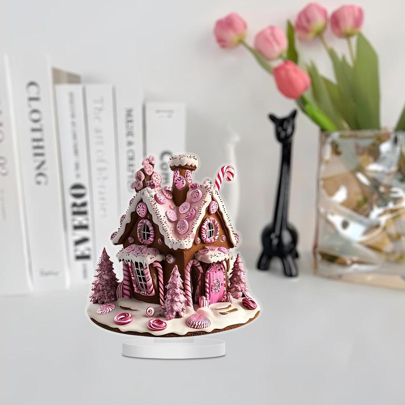 Gingerbread House Design Acrylic Ornament, 1 Count Creative Desktop Decoration for Living Room Bedroom, Ideal Housewarming Gift