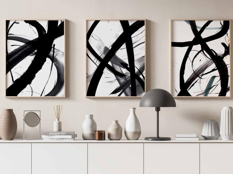 Trendy Wall Art Prints Set of 3 Abstract Black White Living Room Prints Modern Home Decor Prints Neutral Minimal Bedroom Wall Art Posters