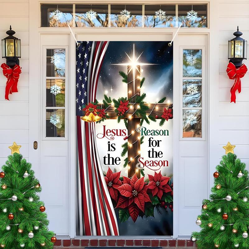 Cross & Flower Pattern Door Banner, 1 Count Jesus Cross Themed Door Decoration, Festive & Party Supplies for Home Living Room Bedroom