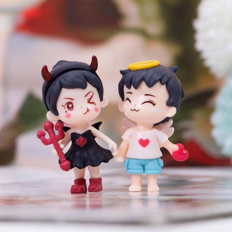 2pcs Angel and Devil Couple Design Desktop Decoration Craft, Cute Cartoon Resin Ornament, Creative Micro Landscape Decoration for Home