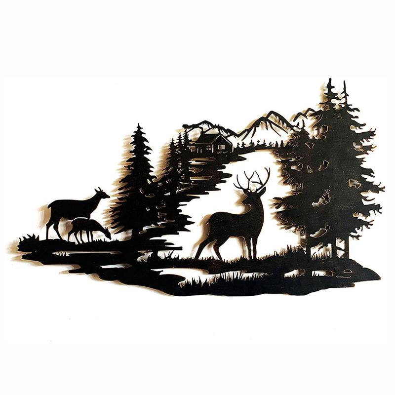 Christmas Deer & Forest Pattern Wall Decor, Modern Simple Iron Wall Art, Wall Hanging Decor for Home Living Room Bedroom Study Room