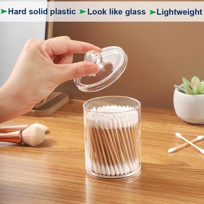 Swab Holder Canisters with Lid, Bathroom Qtip Dispenser, Clear Plastic Cotton Ball Pad Container for Cotton Swabs, Q-Tips, Make Up Pads, Cosmetics(Creative Life Pavilion) Bottles Organiser Tin