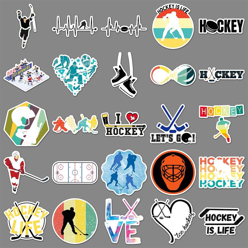 Hockey Themed Sticker (50pcs), Waterproof Self Adhesive Decor Paper, Decor Sticker for Gift Greeting Card Water Bottle Laptop Phone