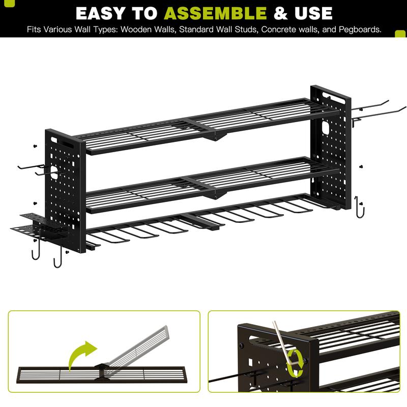 Power Tool Organizer Wall,Cordless Drill Hanger Storage Rack 8 Drill Holder,3 Layers Heavy Duty Tool Storage Rack,Adjustable Shelf Garage Hangable