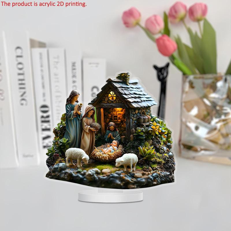 Nativity Scene Design Acrylic Desktop Ornament, 1 Count 2D Acrylic Desktop Decoration, Ideal Christmas & Housewarming Gift for Friends Family