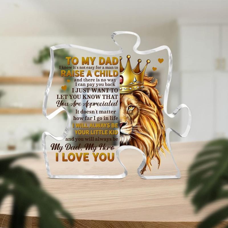 Personalized Dad Gift from Daughter Son, Dad Puzzle Shaped Acrylic Sign, Thank You Dad Keepsake, Grateful Gift for Dad Father-in-law Grandpa, Bonus Dad Stepdad Present, Gift for Father's Day