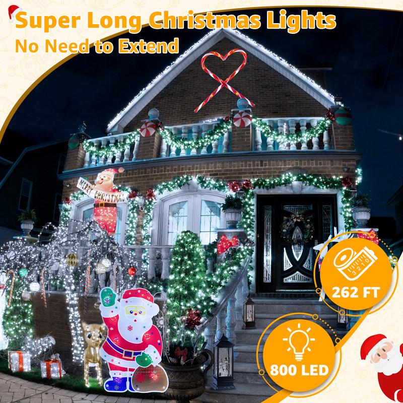 Ollny 262FT Christmas Lights, 800 LED Plug in Fairy Lights, 8 Modes Waterproof Outdoor String Lights with Remote for Christmas Tree Halloween Decorations