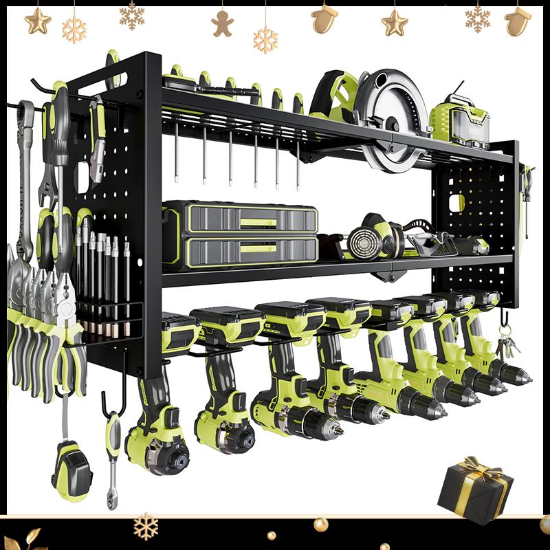 Power Tool Organizer Wall,Cordless Drill Hanger Storage Rack 8 Drill Holder,3 Layers Heavy Duty Tool Storage Rack,Adjustable Shelf Garage Hangable