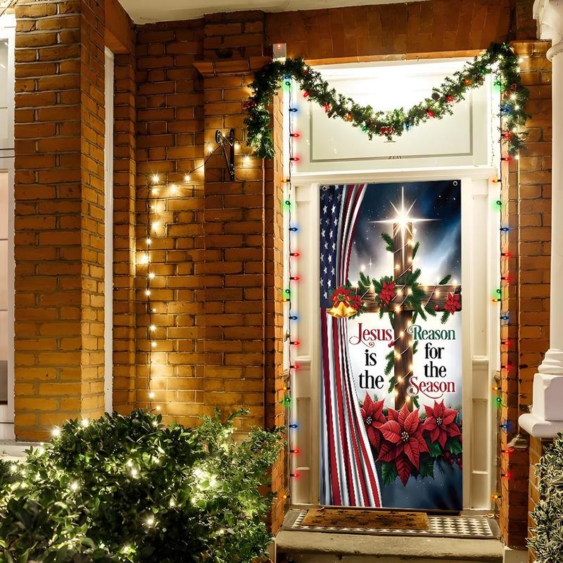 Cross & Flower Pattern Door Banner, 1 Count Jesus Cross Themed Door Decoration, Festive & Party Supplies for Home Living Room Bedroom