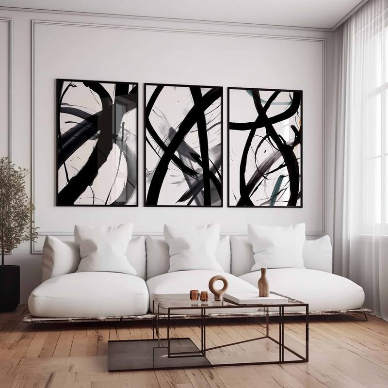 Trendy Wall Art Prints Set of 3 Abstract Black White Living Room Prints Modern Home Decor Prints Neutral Minimal Bedroom Wall Art Posters