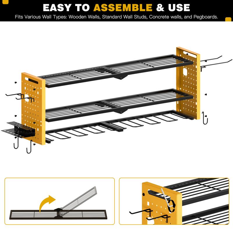 Power Tool Organizer Wall,Cordless Drill Hanger Storage Rack 8 Drill Holder,3 Layers Heavy Duty Tool Storage Rack,Adjustable Shelf Garage Hangable