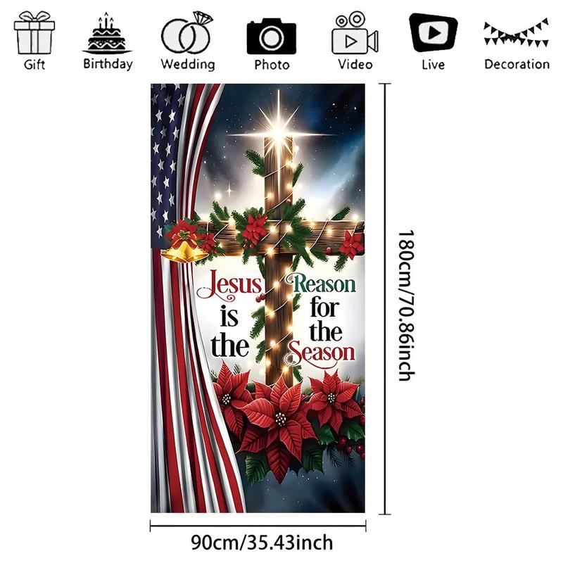 Cross & Flower Pattern Door Banner, 1 Count Jesus Cross Themed Door Decoration, Festive & Party Supplies for Home Living Room Bedroom