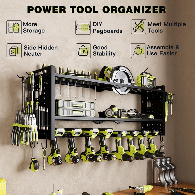 Power Tool Organizer Wall,Cordless Drill Hanger Storage Rack 8 Drill Holder,3 Layers Heavy Duty Tool Storage Rack,Adjustable Shelf Garage Hangable