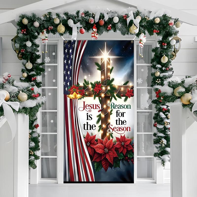 Cross & Flower Pattern Door Banner, 1 Count Jesus Cross Themed Door Decoration, Festive & Party Supplies for Home Living Room Bedroom