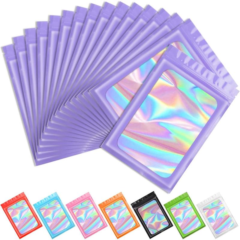 100 Count Mylar Holographic Resealable Odor Proof Foil Pouch Bags for, Lipgloss, Eyelash Packaging - 3x4.7 Inch