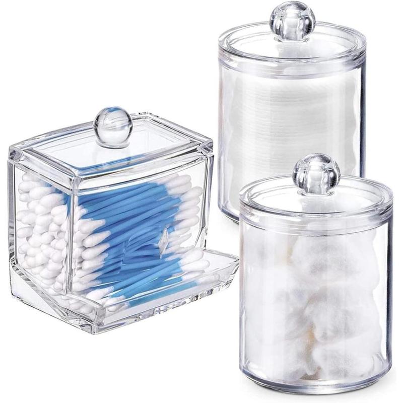 Swab Holder Canisters with Lid, Bathroom Qtip Dispenser, Clear Plastic Cotton Ball Pad Container for Cotton Swabs, Q-Tips, Make Up Pads, Cosmetics(Creative Life Pavilion) Bottles Organiser Tin