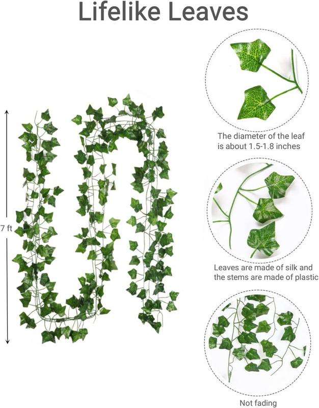 12-Pack Fake Vines for Room Decor, 84 Feet Artificial Ivy Leaves Hanging Greenery Garlands for Home, Bedroom, Wall, Wedding & Party Decorative Plants