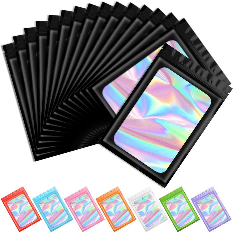 100 Count Mylar Holographic Resealable Odor Proof Foil Pouch Bags for, Lipgloss, Eyelash Packaging - 3x4.7 Inch