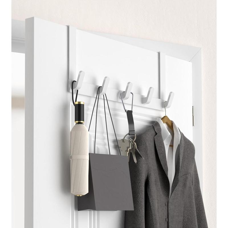 Over The Door Hooks Hanger with Extended Arms for Easy Use by Women - Bathroom Accessories and Towel Rack Organization - count, White