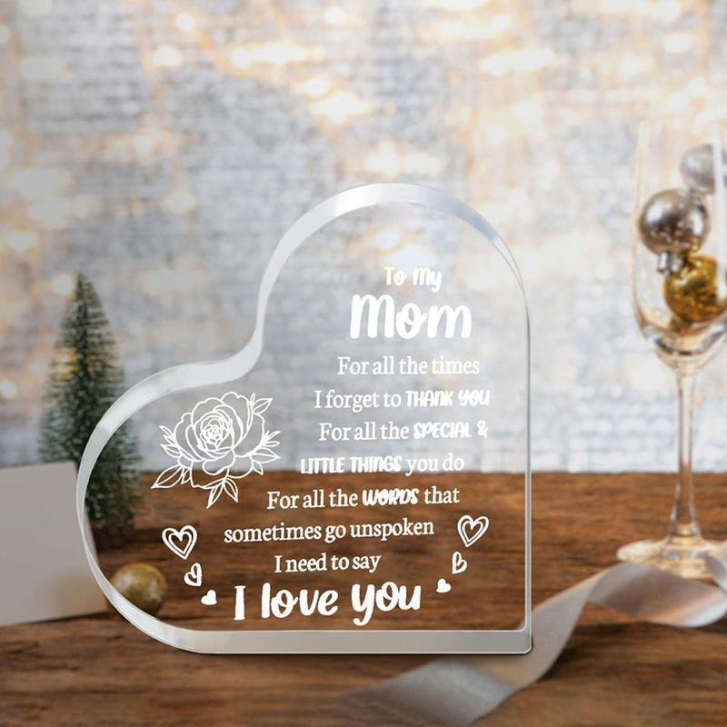 Risamil Heart Shaped Acrylic Block, Flower & LetterPattern Decorative Ornament, Room DecorInspirational Creative Gift for Mom