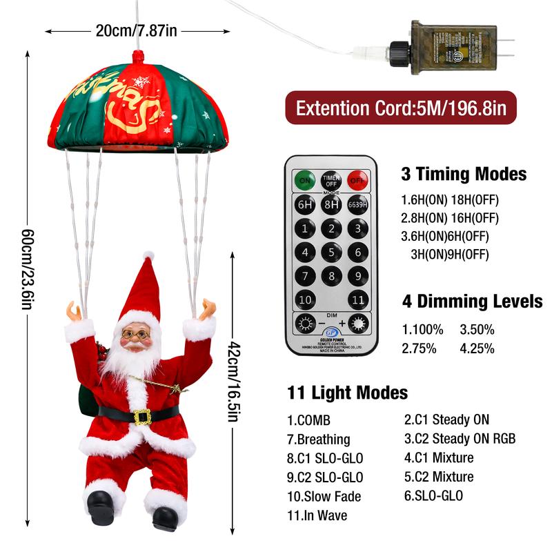 Merry Christmas! LED Holiday Fairy Lights with Santa Claus Lighting Decorations,Illuminate Your Indoor Spaces with Santa Claus Parachute String Color Changing, RGB Twinkle Lights for Great Ideal for Christmas Gift, Home Wall,Xmas Tree