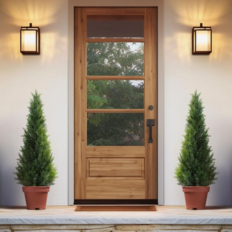 Artificial Cedar Tree 2 Pack Outdoor Artificial Topiary Cedar Plants Fake Tree UV Rated Potted Tree for Perfect Housewarming Gift, Set of 2