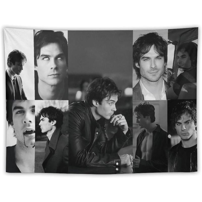 Damon Salvatore Celebrity and Decorations Ian Stuff American Pink Flags Wall Funny Tapestry Hanging Somerhalder Merch for Dorm Bedroom Decorative