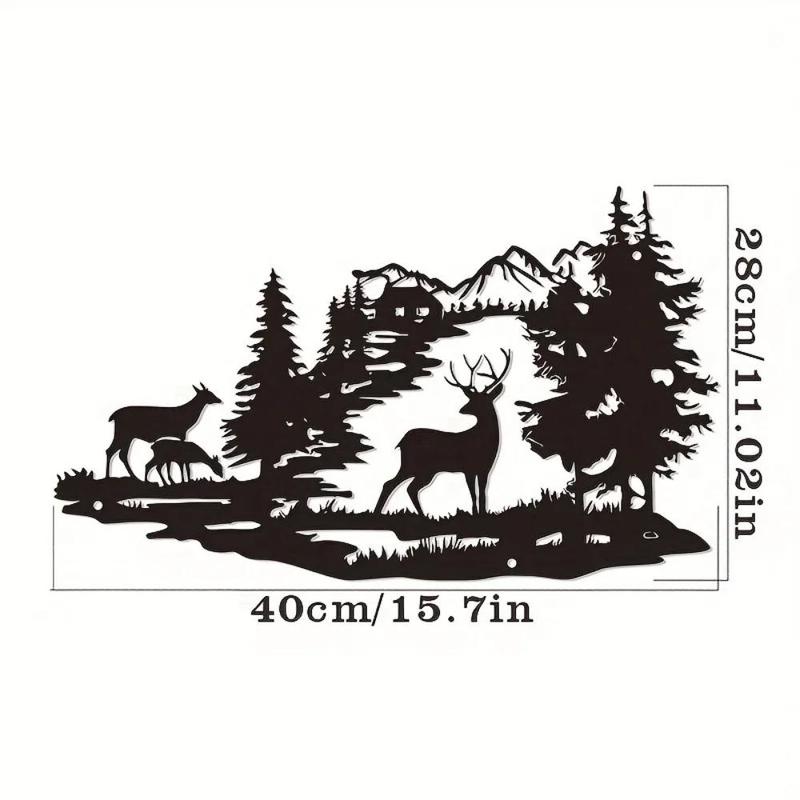 Christmas Deer & Forest Pattern Wall Decor, Modern Simple Iron Wall Art, Wall Hanging Decor for Home Living Room Bedroom Study Room