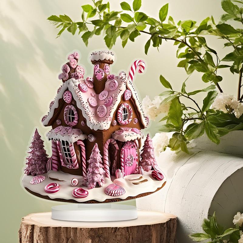 Gingerbread House Design Acrylic Ornament, 1 Count Creative Desktop Decoration for Living Room Bedroom, Ideal Housewarming Gift