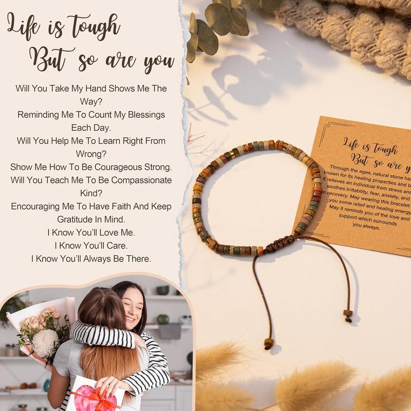 Inspirational Gifts Bracelets for Women Healing Natural Stone Bracelets - Get Well Soon Best Friends Sister  - Life is Tough But So are You Bracelet