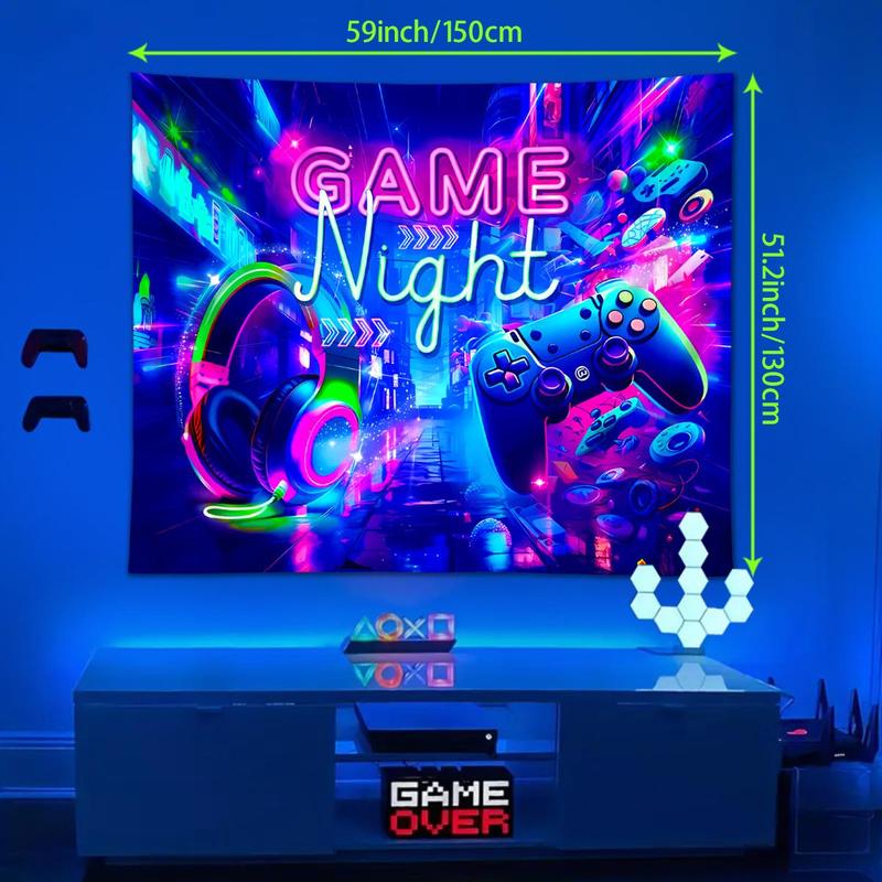 Game Room Hanging Tapestry, Fluorescent Tapestry with Free Installation Accessories, Game Room Decoration, Home Decor