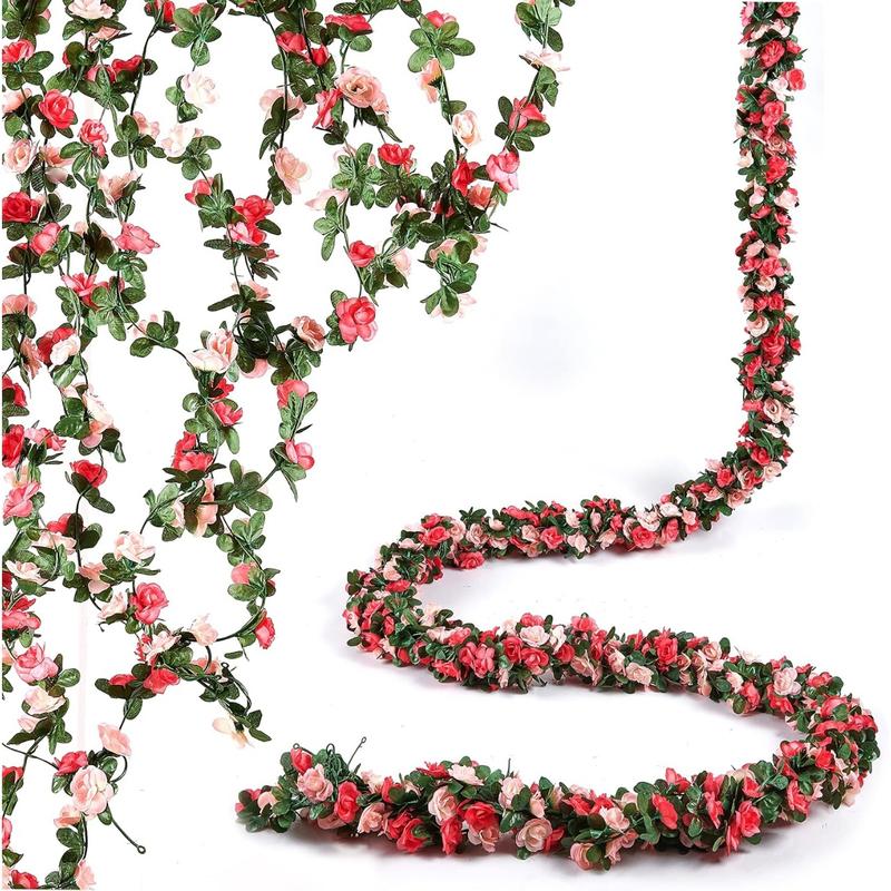 2 Pack 16.4Ft Flower Garland Artificial Rose Vines for Bedroom, Cute Fake Hanging Flower Vines Floral Garland Decorations for Wedding Party Wall Room Decor Aesthetic