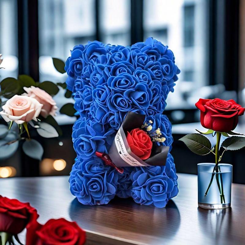 Christmas 3D Rose Bear Flower Ornament, Creative Bear Shaped Artificial Flower Decoration, Party Gift for Family & Friends, Birthday Gift Ideas