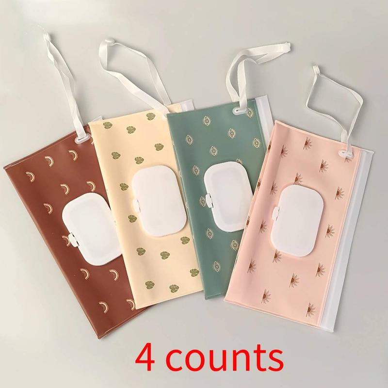 Wet Wipes Storage Bag, 4 Counts Portable Hanging Wet Tissue Bag, Reusable Wet Wipes Storage Bag for Home Office Outdoor Travel